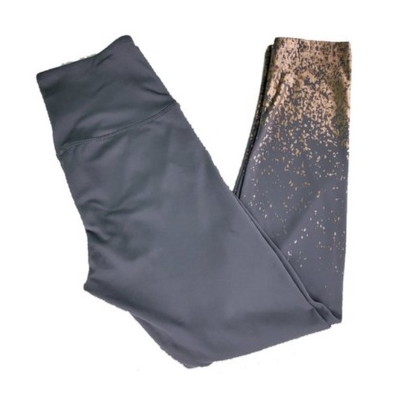 🛑SOLD Marika Gray High Rise Leggings Gold Foil Ombré Hem - Picture 6 of 11